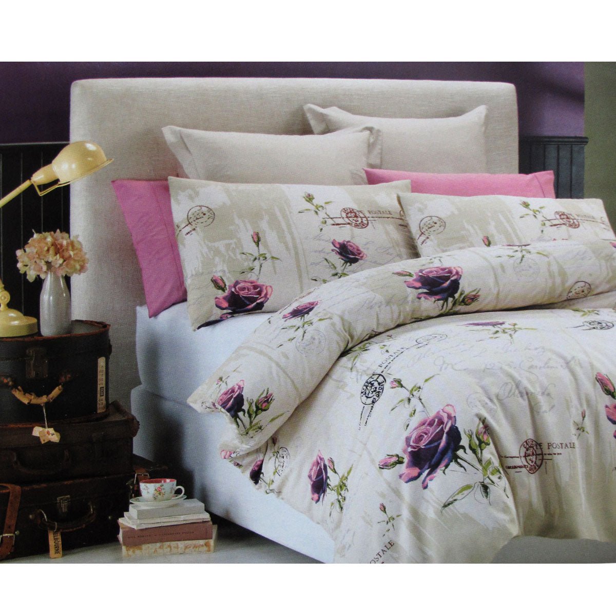 Belmondo French Rose Easy Care Quilt Cover Set Queen - NuSea